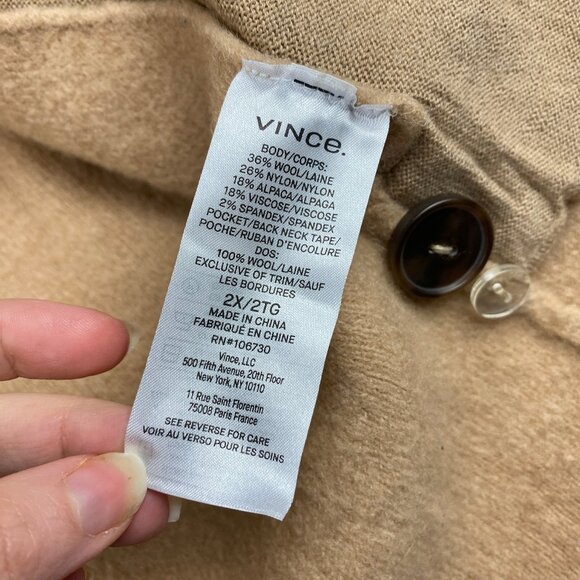 Vince Jacket Women's Size 2X Wool Alpaca Blend Double Breasted Knit Blazer Tan - Picture 9 of 13